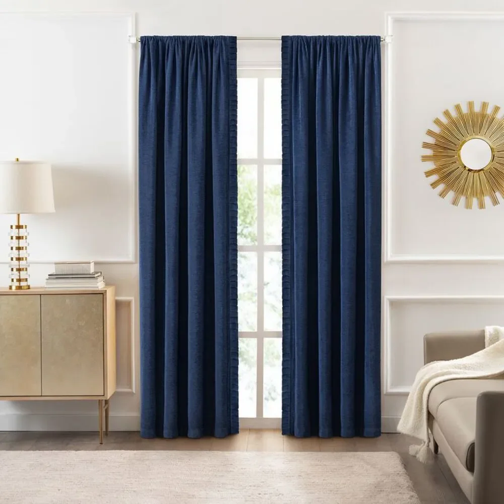Achim Home Furnishing Bordeaux Navy Solid Pleated Window Curtain Panels : 52